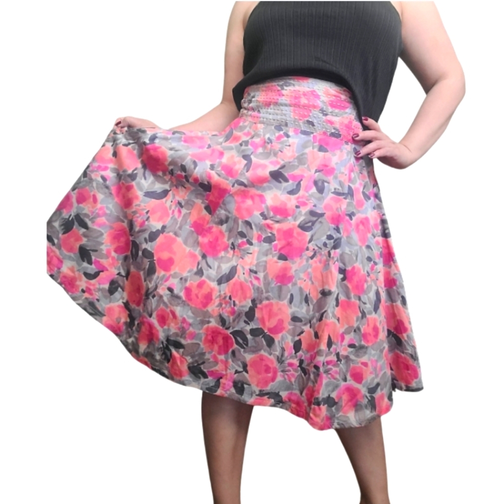 Floral Print Midi Summer Cotton Skirt Size 32